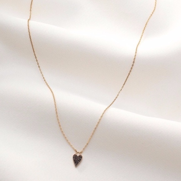 EUC Stella & Dot Black Pave Heart Necklace Gold Reversible - Picture 2 of 11